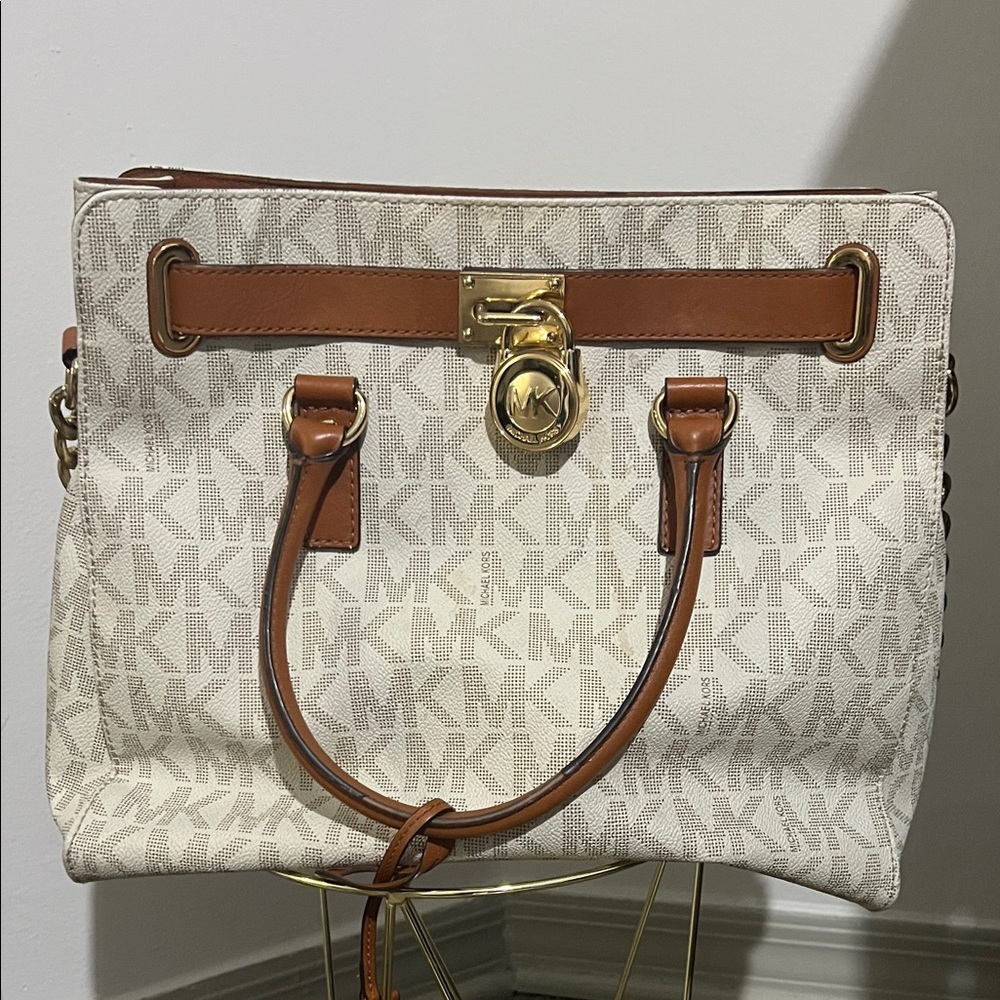 Michael Kors Cream and Brown Satchel